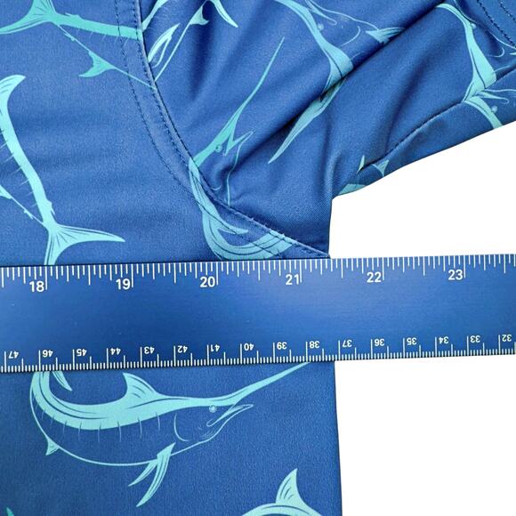 Waggle Blue Marlin Swordfish Fish Performance Golf Polo Shirt Mens L Wicking - Picture 6 of 7
